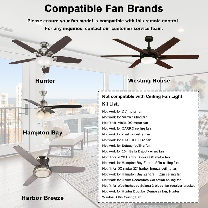 Humpptom Universal Ceiling Fan Remote Control, Ceiling Fan Remote Control Kit, Ceiling Fan Wall Switch UC9050T, Fan Remote Control Kit Compatible with Hampton Bay Harbor Breeze Hunter - Image 5